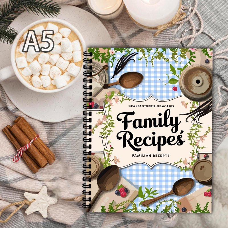 Home Cooking Cookbook - A5 레시피북, 블루 그리드, 바인 디자인,