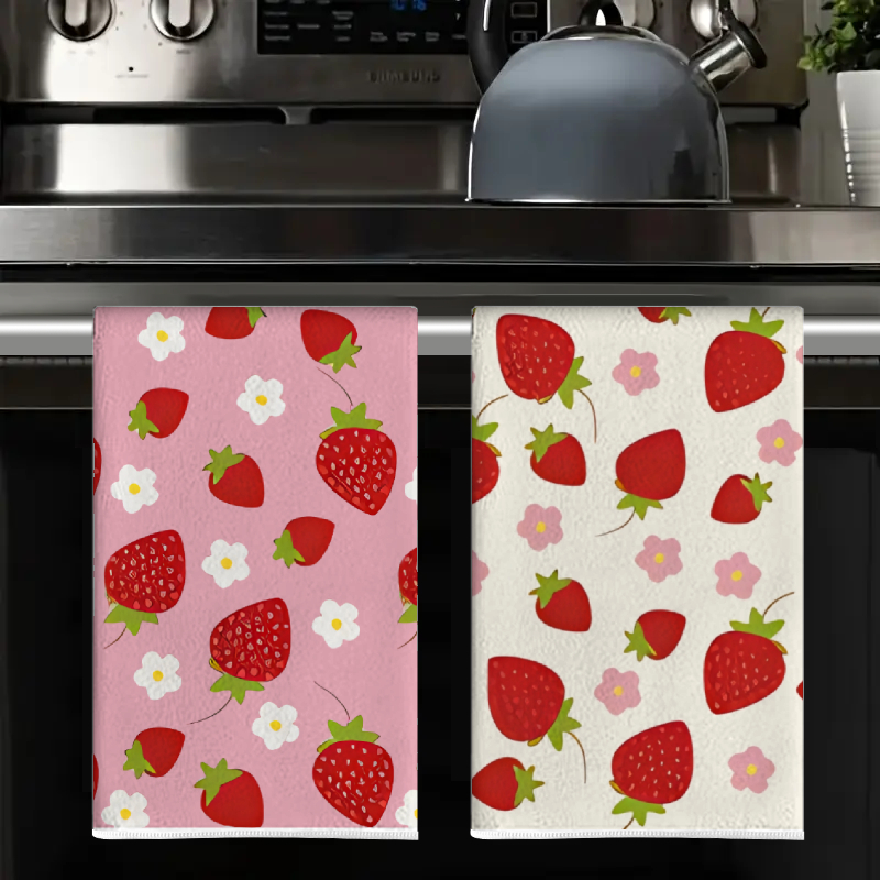 2개, 핑크와 화이트 딸기 꽃무늬 주방 타월, 40cm - Home Cooking Cookbook 리뷰 및 가격